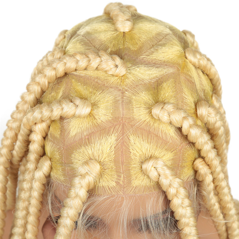 Wig Synthetic Fiber Braided Hairpiece Full Lace Hand-Woven 613 Light Yellow Blonde Hair Golden Color Long Curly Hair for White People