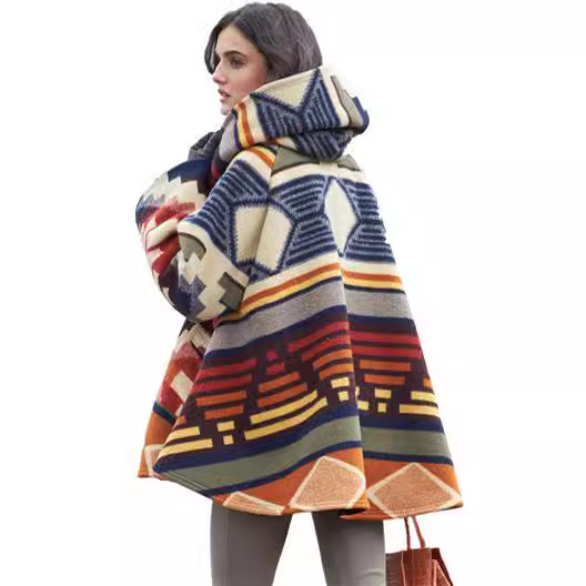 Abrigo de Lana con Capucha Estampado de Lana de Alpaca y Algodón Poliéster image 7