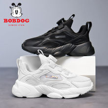 巴布豆童鞋儿童小白鞋秋季皮面防水男女童白色运动鞋中大童黑色鞋