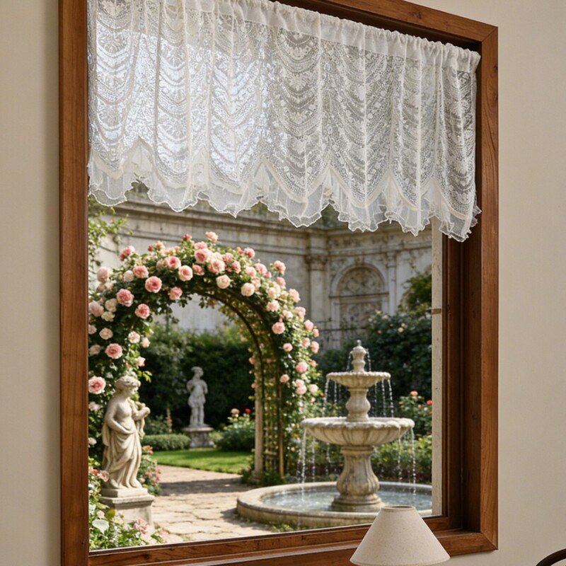 Arched Lace Curtain for Bookshelf, Half Curtain, Small Half-Length Cover, Pastoral Style, Lace, No-Drill Gauze Curtain Arched Lace Curtain for Bookshelf, Half Curtain, Small Half-Length Cover, Pastoral Style, Lace, No-Drill Gauze Curtain