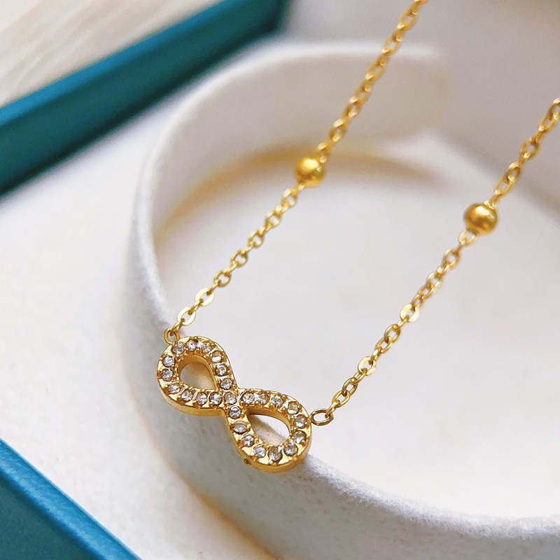 Cross-Border Retro Amazon Number 8 Infinity Symbol Necklace for Women with Rhinestones, 18K Gold Plated, Fashionable Full Diamond Light Luxury