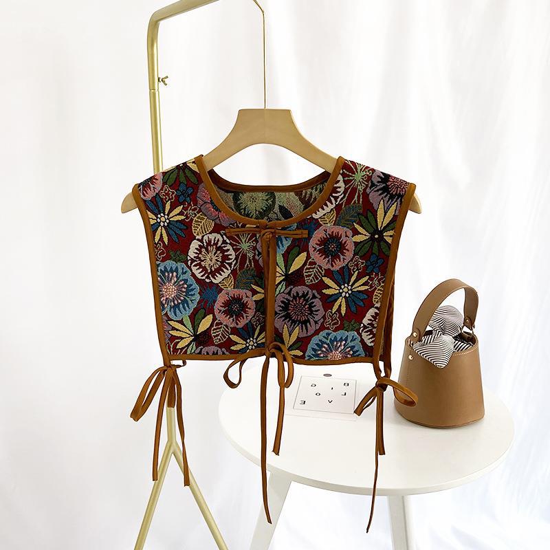 Scialle vintage con lacci da donna stile retrò collo stampato_voghion.com