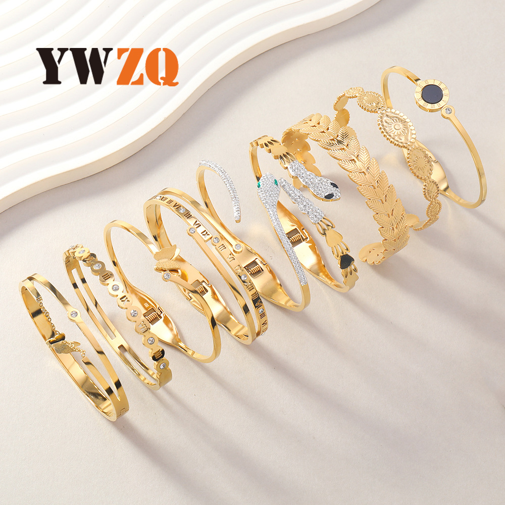 Europa y los Estados Unidos transfronterizos pulseras de acero de aluminio de aluminio de alta calidad para mujeres moda versátil números romanos diamantes joyas de acero inoxidable