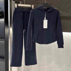 桑坡lulu防风套装新款运动套装跑步女士外穿卫衣卫裤显瘦连帽外套