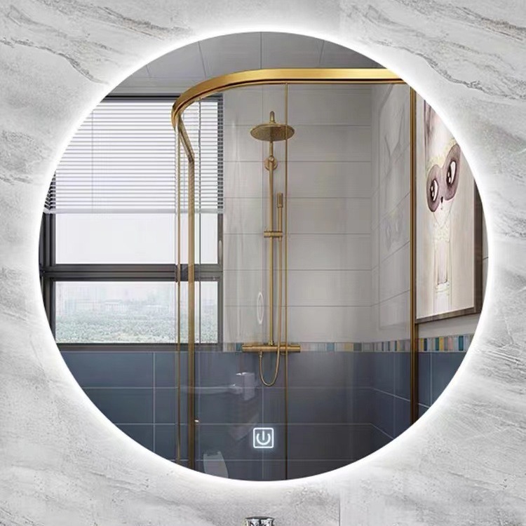 Hotel ronda espejo de baño inteligente con luz LED pantalla táctil inducción anti-niebla espejo de baño espejo de comercio exterior