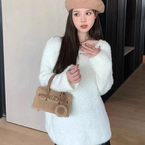 2024 Daily Match Lamb Wool Platinum Bag Women Plush High-End Fluffy Top Handle Bag Fluffy Crossbody Bag