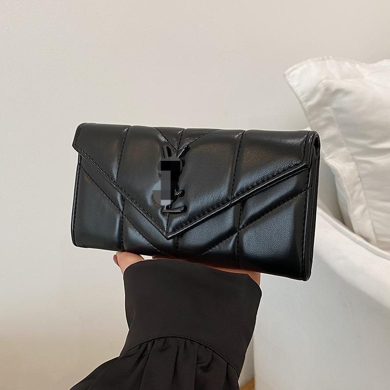 批发跨境钱包菱格绣线新款轻奢高级感小众设计多卡位大钞长款钱包|undefined