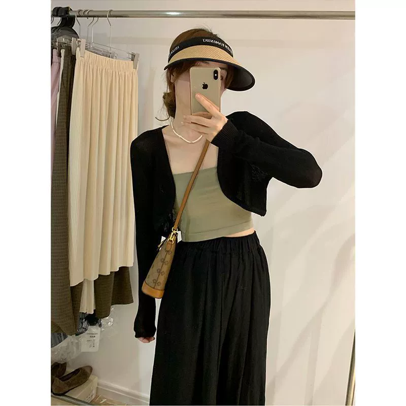 Короткий шелковый тонкий кардиган, slip dress, летний вязаный плащ, жилет, французский стиль, солнцезащитный