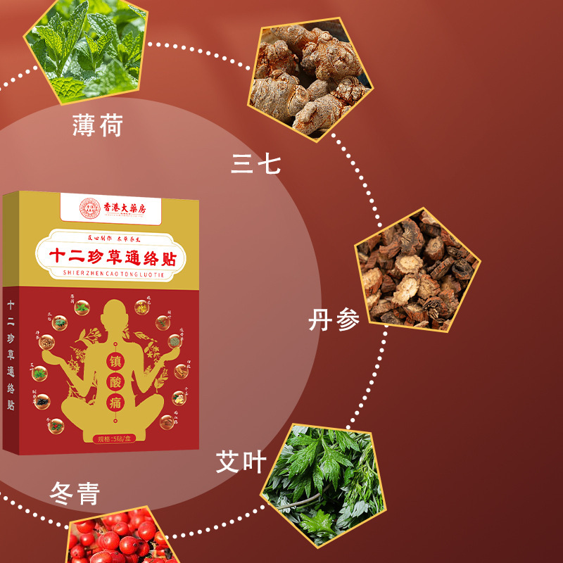 香港薬局十二草通ローポスト、ヨモギパッチ、腰椎、肩、首、腰、脚、全身万能灸パッチ|undefined