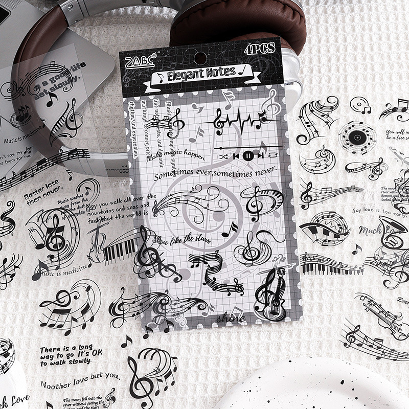 Suya nota transparente pegatinas impermeables pet diy diario de mano pegatinas decorativas pegatinas transfronterizas notas retro instrumento musical pegatinas