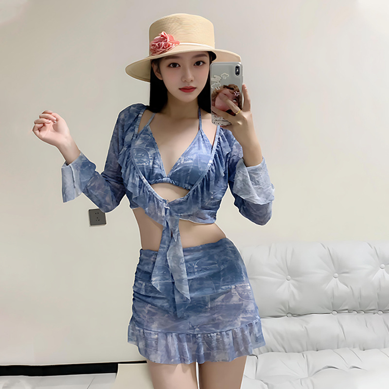 Bikini trajes de baño de mujeres en línea explotador transfronterizo dividido conjunto de cuatro piezas super sexy adelgazamiento puro quiere mangas largas trajes de baño de protección solar