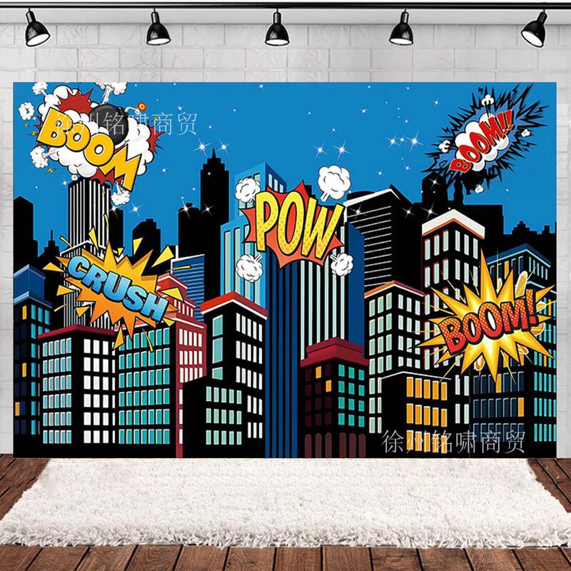 Amazon Spider-man hero city photography background cloth children's birthday party banner party photography supplies