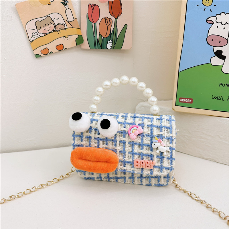Bolso de perla para niños 2023 nuevo algodón y lino cadena pequeña bolsa cuadrada Linda fea linda chica bolsa decorativa bolsa de mensajero