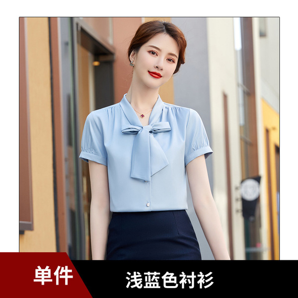 Green summer elegant professional shirt with bow