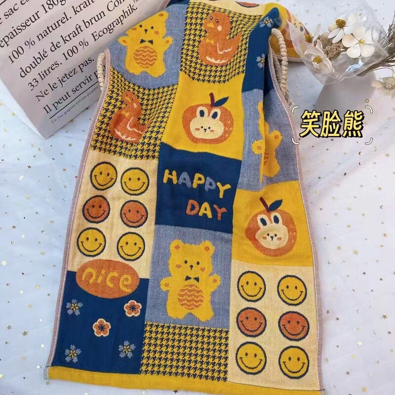 Factory wholesale three-layer gauze cartoon jacquard towel absorbent soft face wipe hand art museum adult towel