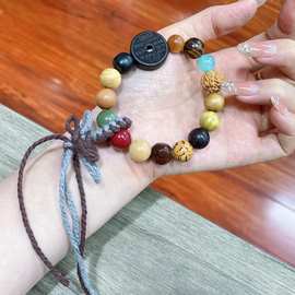 新款文玩多宝手链菩提根檀香奶香木黑檀沉香天河石金刚龙眼菩提