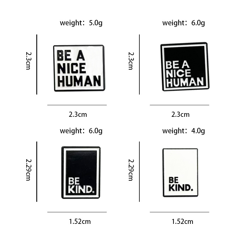 Broche de metal de etiqueta geométrica en blanco y negro Insignia de accesorios de ropa en inglés simple Insignia de decoración de moda transfronteriza Insignia de cuello