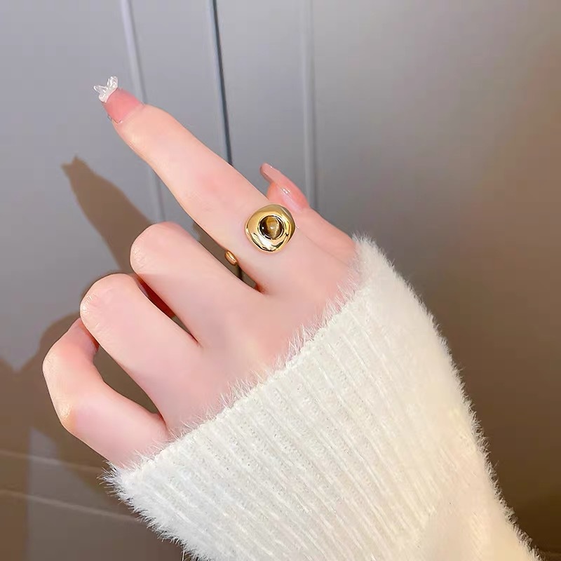 Cat's Eye Stone Shell Ring Design Feels Unique and Adjustable Opening Ring 2023 Retro Personalized Versatile Style Ring