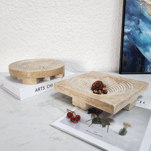 Modern Minimalist Style Natural Marble Hotel Model Room Study Desktop Creative Tray Yellow Cave Stone Ornaments