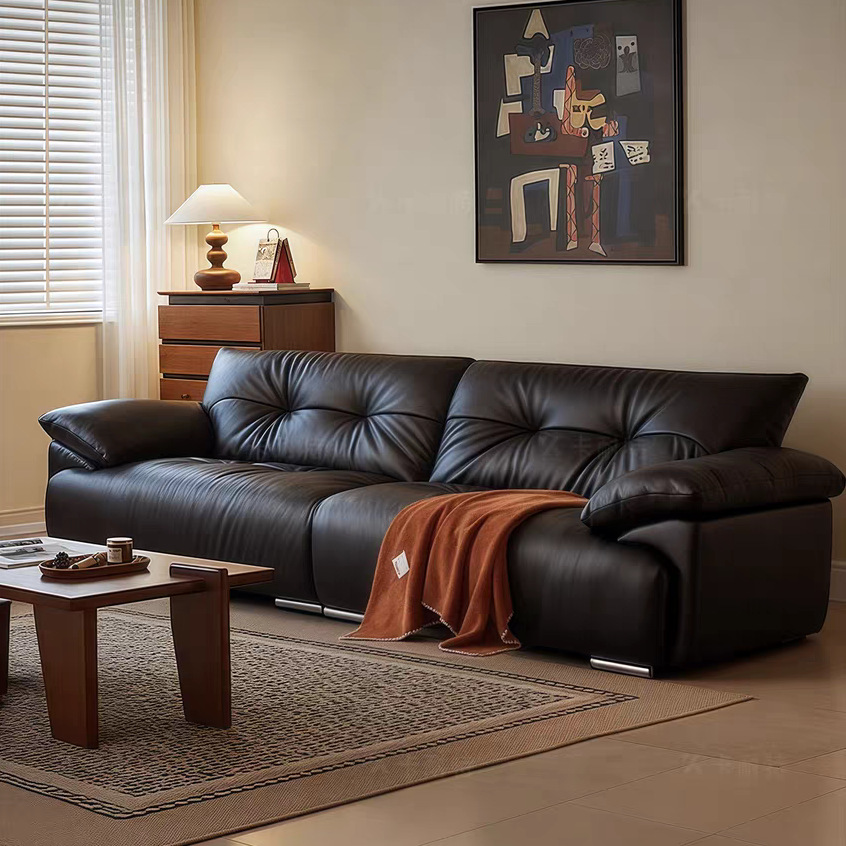 French Entry Luxury Bauhaus Small Steel Ring Sofa Living Room Antique Double-Person Three-Person Straight Black Designer Sofa