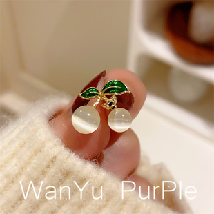 Korean style cute Opal Cherry anti-exposure collar pin buckle temperament mini fixed clothes neckline pin brooch
