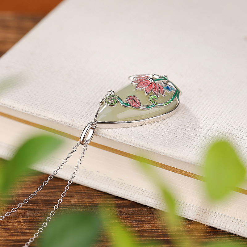 Mặt dây chuyền bạc S925 hình hươu đính ngọc bích trắng phong cách đơn giản — Mặt dây chuyền (không có dây chuyền)