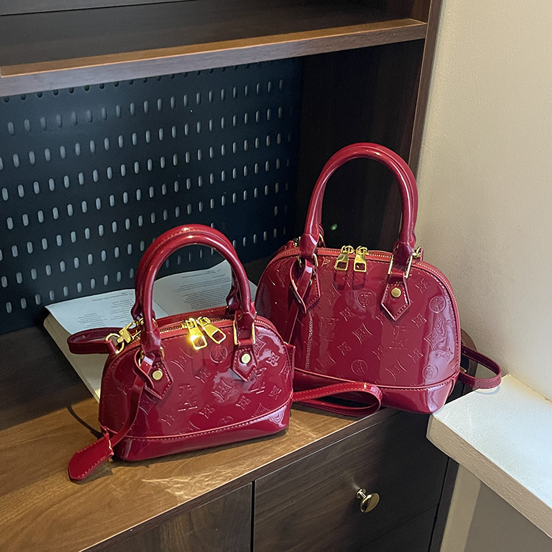 Embossed Patent Leather Hobo Bag Shiny Versatile Crossbody Shell_voghion.com