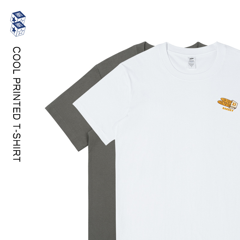 男装纯棉油条印花t恤情侣夏季通勤男女短袖户外趣味上衣体恤女ins