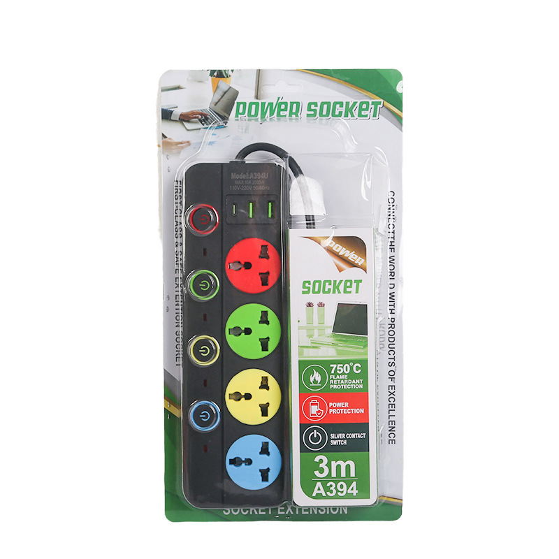 Comercio exterior enchufe universal USB4 interruptor embalaje de plástico estándar británico estándar europeo estándar americano color sólido embalaje neutro