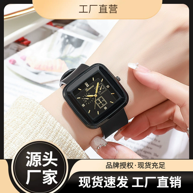 Квадратные модные осенние и зимние нишевые студенческие часы простые силиконовые ремешки ins корейские женские часы кварцевые часы женщины