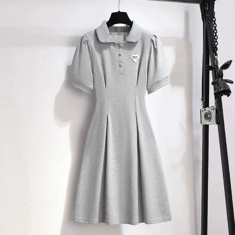 Американское европейское платье с воротником-поло для женщин, лето 2024, новая юбка трапециевидной формы с короткими рукавами, закрывающая талию, для похудения живота, для женщин