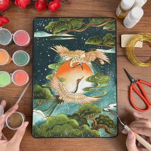 Chinese Style Pine and Crane Longevity Cloisonné Enamel Painting DIY Material Package Student Handicraft Class Intangible Cultural Heritage Craft