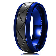 加贝饰品现货供应跨境电商畅卖欧美时尚蓝黑色双色切割不锈钢戒指