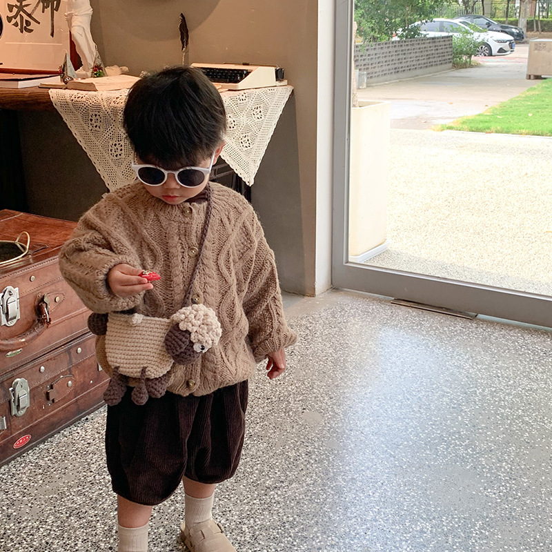 Bolso hecho a mano de lana para niños Nuevo cordero de dibujos animados lindo tejido monedero niños y niñas bolsa de mensajero del hombro