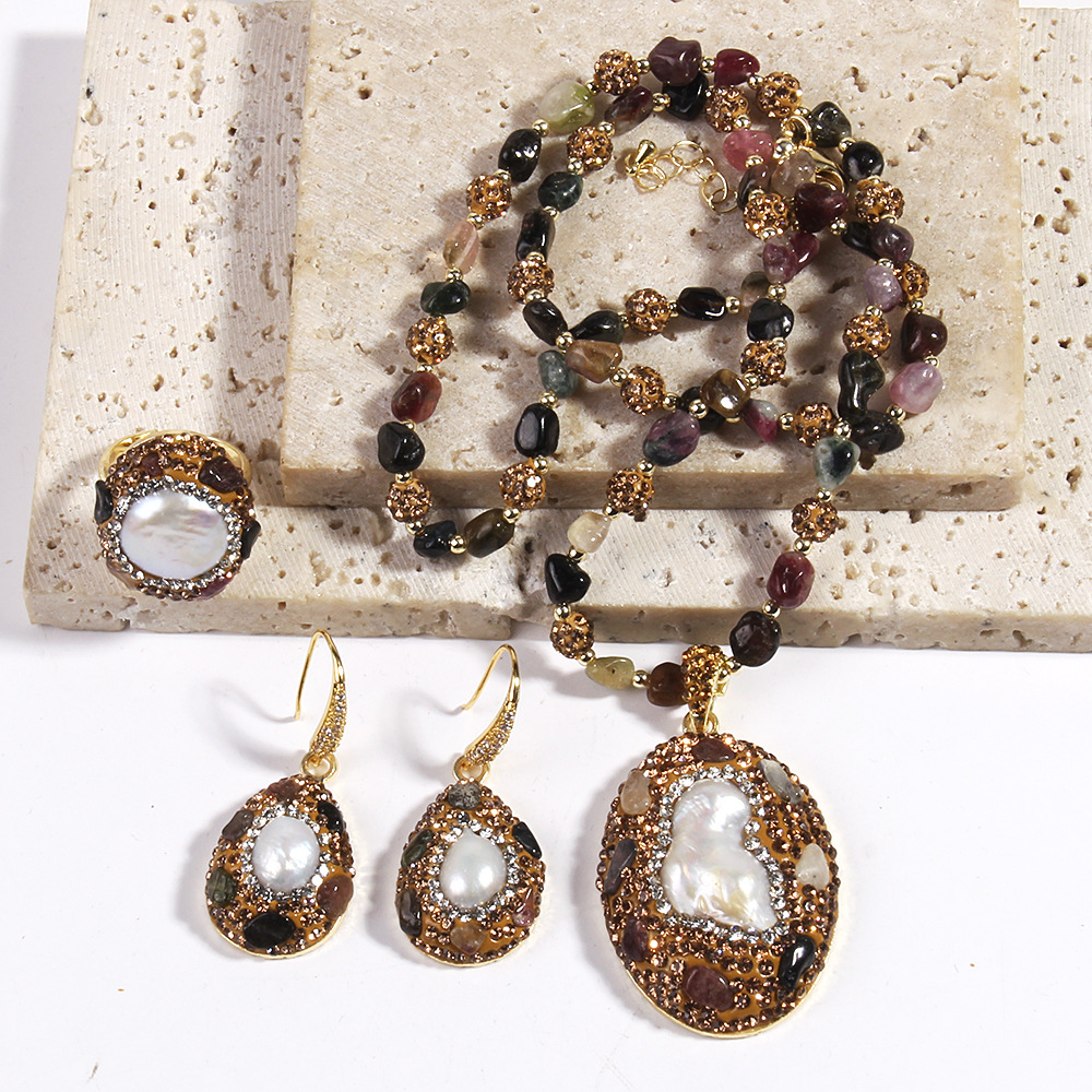 80g Weight Rhinestones Inlay Material Jewelry Set Classification Jewelry Set Quantity Holiday Occasion natural stone Material Geometric Pattern Women's Gender Inlay Design Vintage Style Style Vintage Style Geometric Natural Stone Rhinestones Jewelry Set In Bulk 1