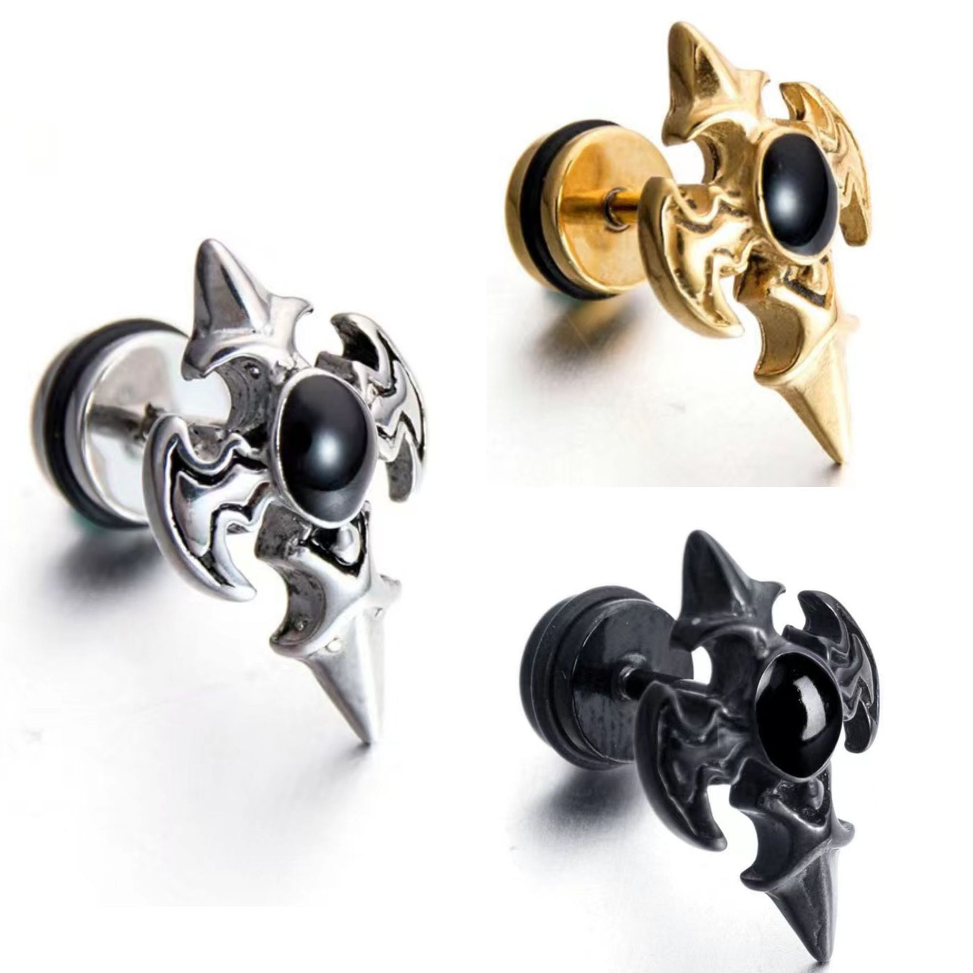 European and American fashion stars with titanium steel retro cross oil drop earrings personality trendy men's earrings cross-border hot sale