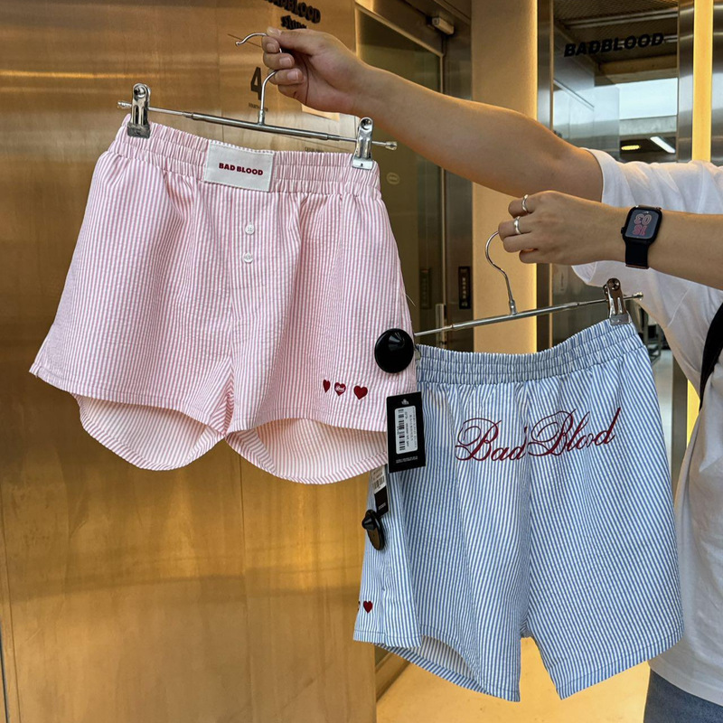 Korean Niche Trendy Brand Badblood Embroidered American Retro Loose Casual Stripesd Shorts Can Be Worn as a Base or Alone