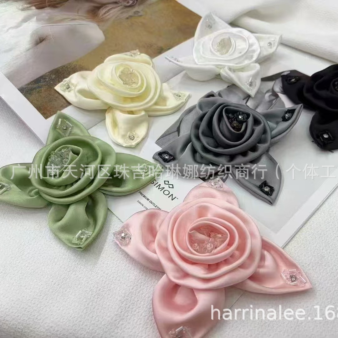 2024现货手工布艺花朵钉珠装饰花帽子包包玫瑰花串珠布艺胸花