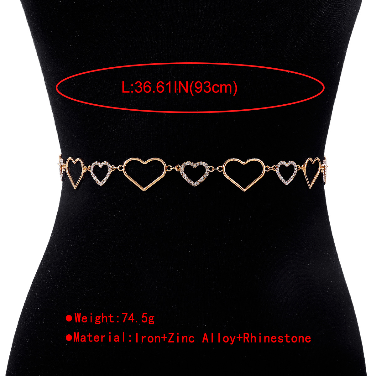 Fashion Heart Shape Alloy Inlay Rhinestones Womenu0027S Waist Chain