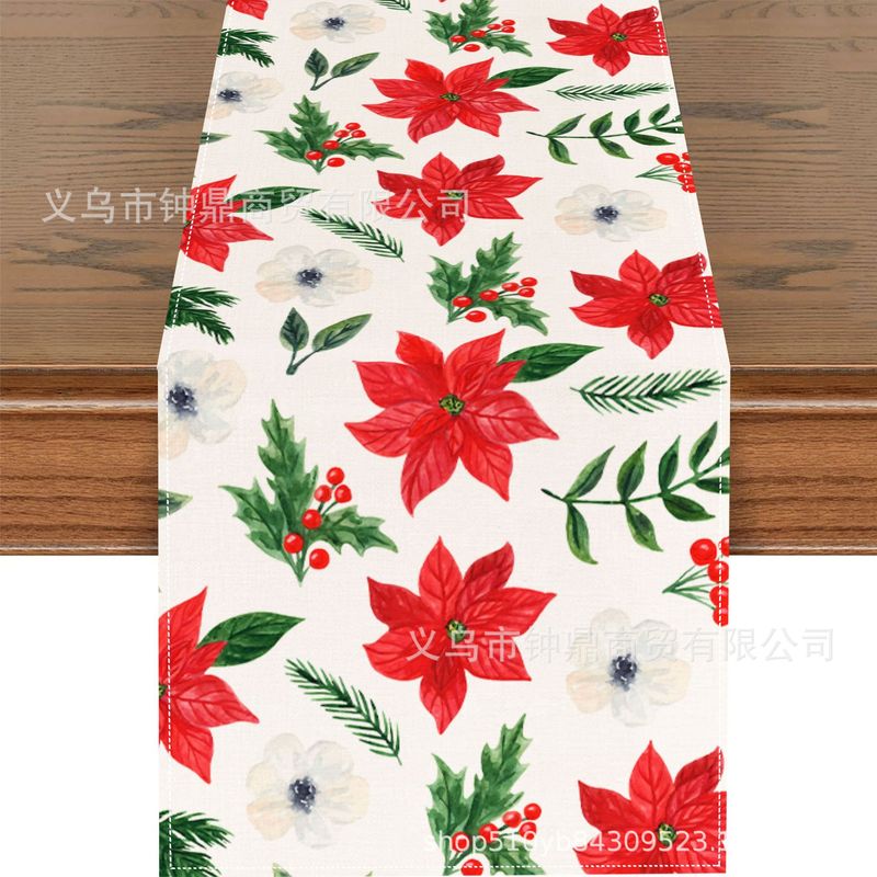 TEMU爆款冬季圣诞节桌旗雪花铃铛印花亚麻材质美式圣诞节装饰桌布|undefined