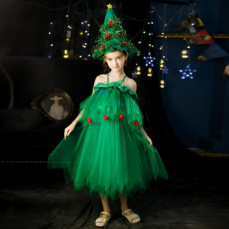 Ropa de los niños de Navidad ropa padre-niño Cosplay lindo verde elfo niños y niñas traje de Kindergarten Nuevo
