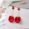 Retro fashionable red earrings, silver needle, accessory, silver 925 sample, European style