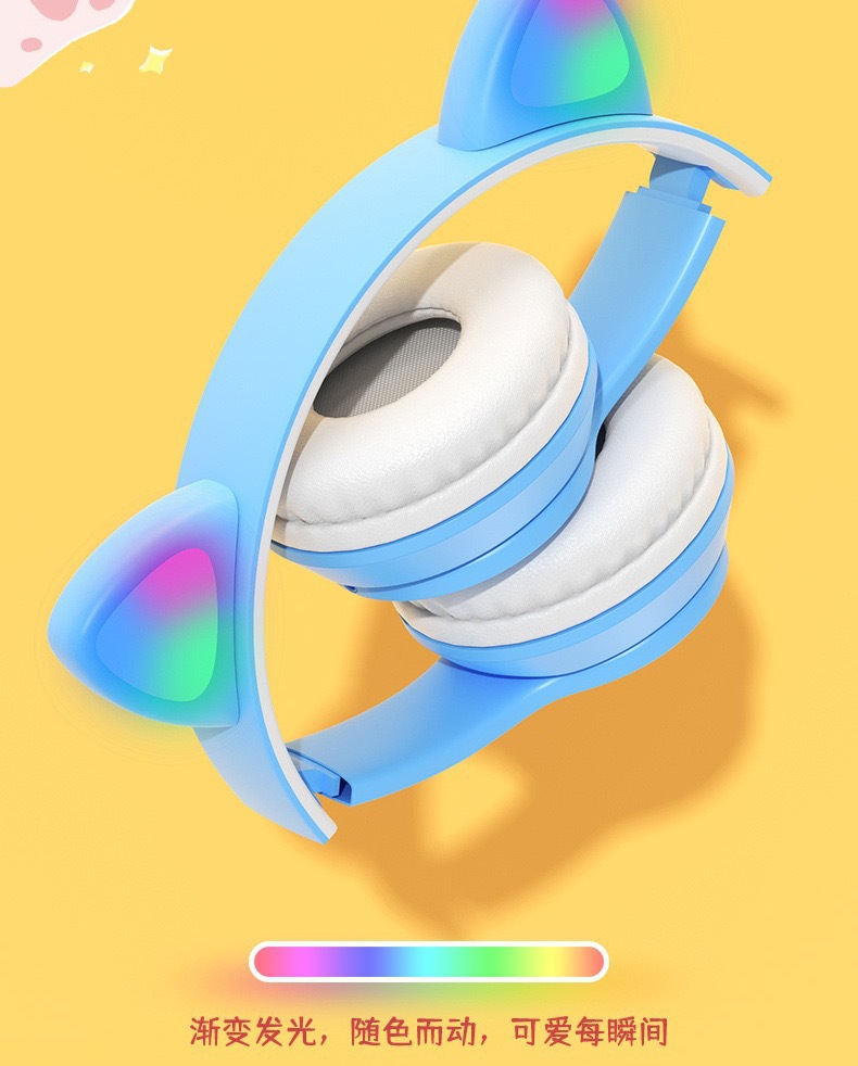 Orejas de gato luminoso auricular Bluetooth P47M estudiante de dibujos animados juego inalámbrico p47m auriculares entrega de una sola pieza