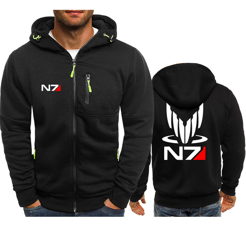 N7 Mass Effect Sweatshirt Jacket Hoodie Zipper Clothes Anime Game American Drama Peripheral Men's Fleece-lined Autum Thin Style