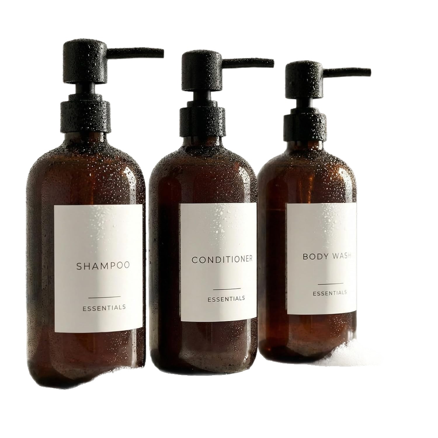 Stock 500ml ámbar PET baño tres piezas dispensador botellas de plástico PET 500ml botellas de plástico