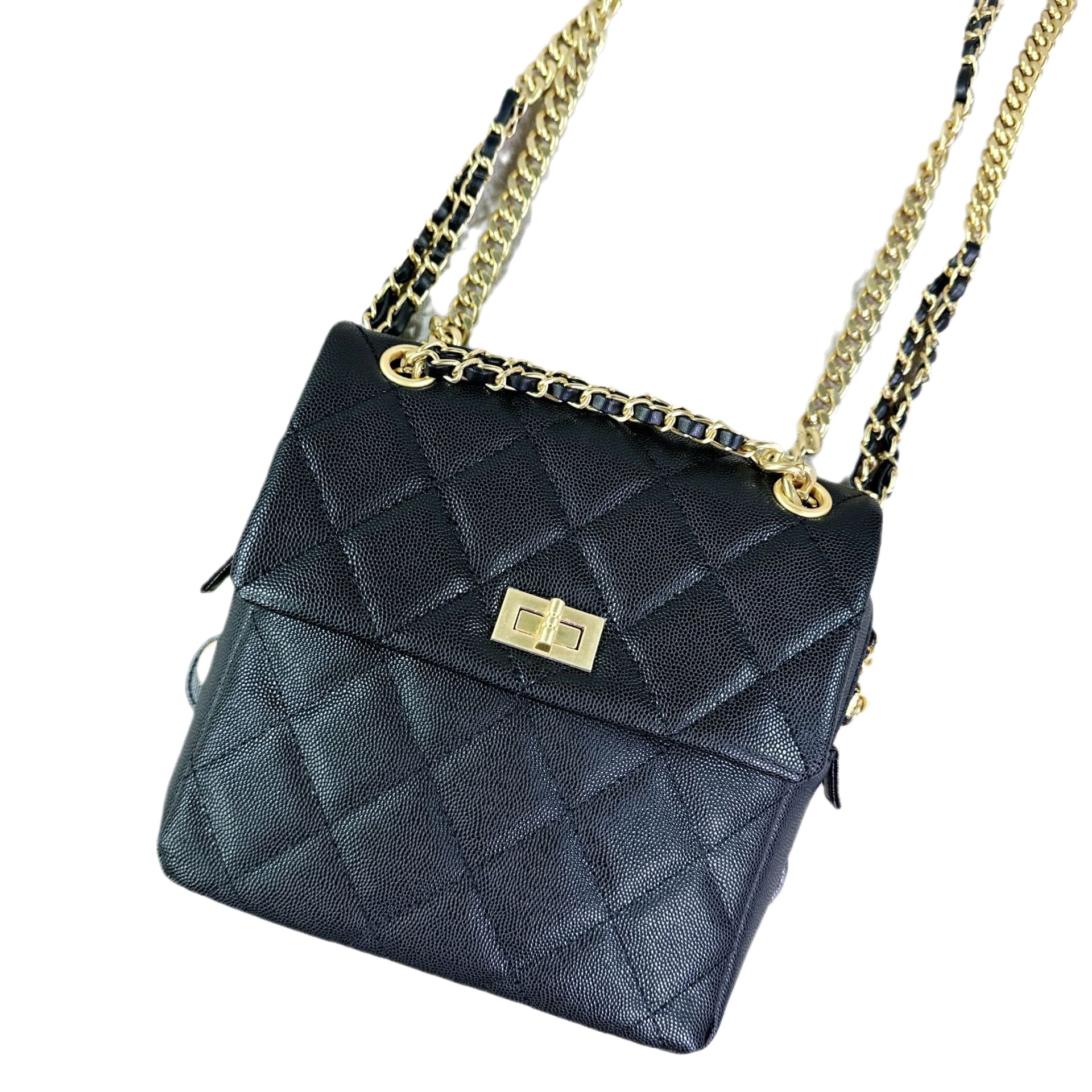 2024 New High-end Leather Small Aroma Caviar Diamond Chain Backpack, Elegant Commuter Style_voghion.com
