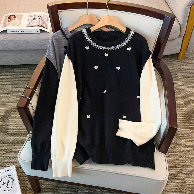 200/ 150kg Plus size women's clothing, bust size 150/160, loose round neck pullover sweater, knitted 350-8103