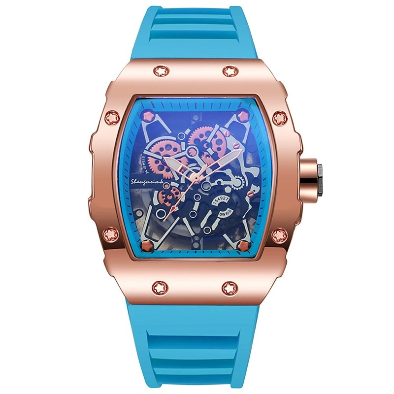 Foreign Trade Men's Three-Hand Quartz Watch European and American Sports Silicone Watch Barrel-Shaped Fashion Personality Bright Black Design Watch