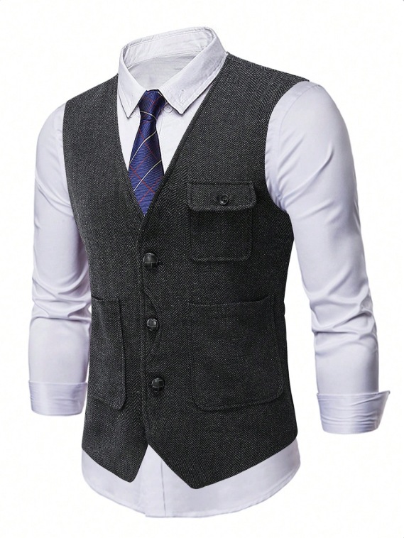 Chaleco de hombre con botones y bolsillos grandes, estilo casual de negocios, para comercio transfronterizo europeo y americano, primavera/verano 2026, modelo 230202
