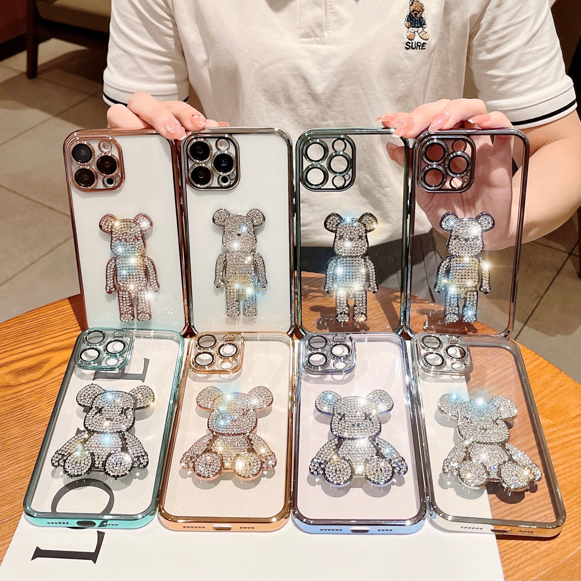 Suitable for iPhone 17 Phone Case, Creative Electroplated Stereo Diamond Violent Bear Apple 16 Pro Anti-Fall Protective Case